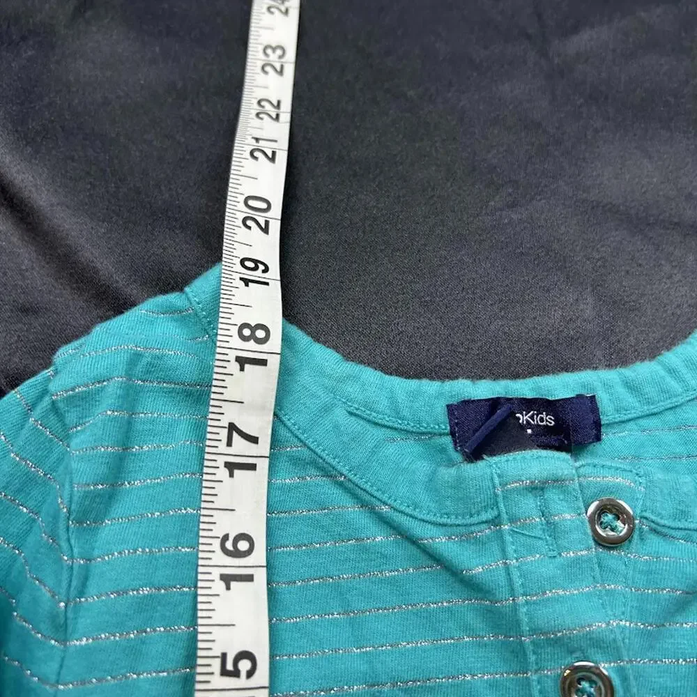 Gap Kids Girls Teal & Silver Striped Long Sleeve Shirt Size S Half Button-Up Top